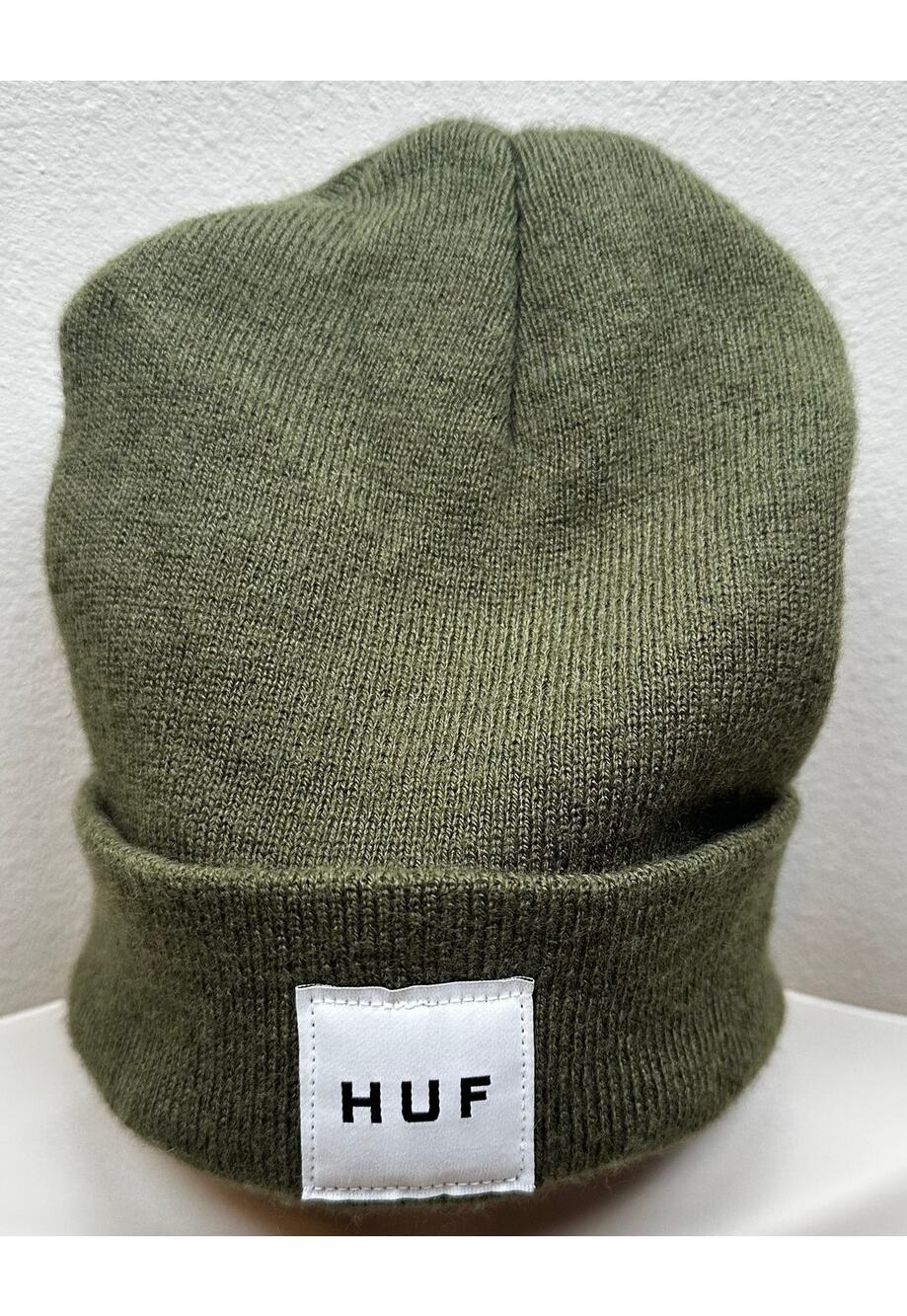 HUF Beanie Hat Men's Black Logo Patch Skate Board Box Cuffed Cap Street in Pesto